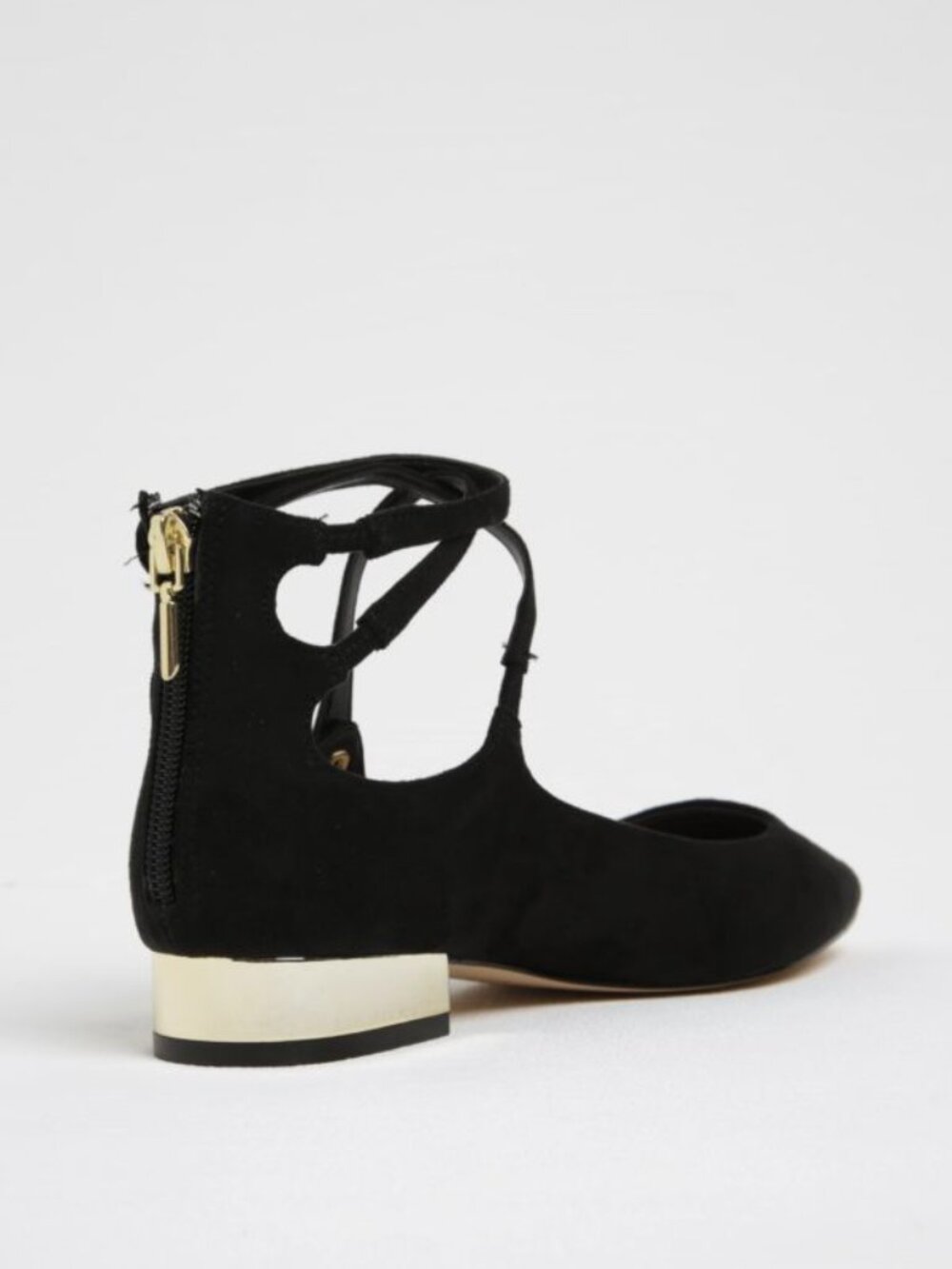 Aldo Black Suede Marieta Flats Gold Heel Zip Ballet New Shoes Size 9 - Picture 4 of 7